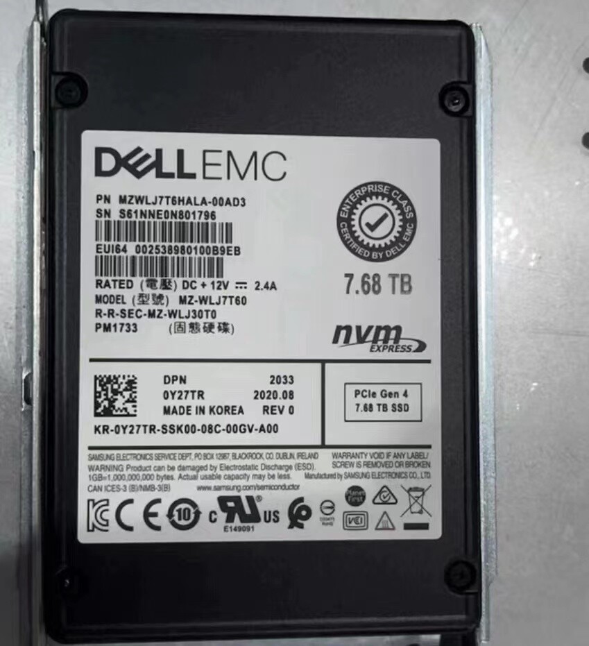 7.68TB DELL Samsung PM1733 0Y27TR nvme 2.5