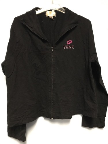 S W A K Swak Sealed With A Kiss Zip Up Black Jacket Sexy Pink Lip Logo Design 2x