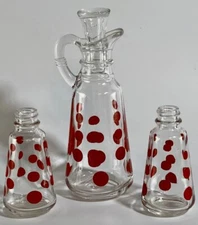 Anchor Hocking Red Polka Dots Cruet w/ Stopper Salt + Pepper MCM No Lids