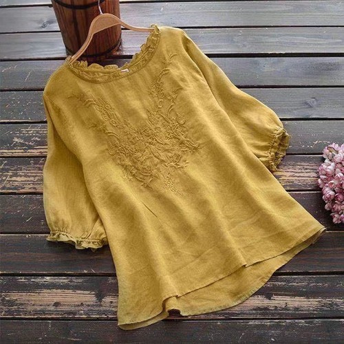 Summer Women Cotton Linen Baggy Shirt Top Ladies Casual Loose Blouse Tee T-Shirt - Picture 7 of 14
