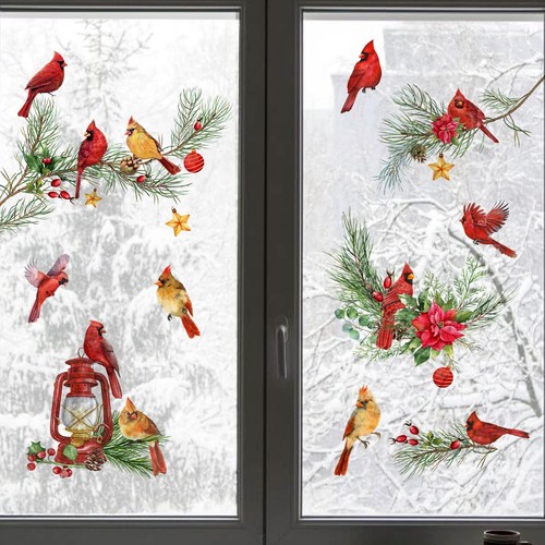 Christmas Winter Window Clings Cardinal Pine Window Stickers for Glass Windows - Picture 3 of 7