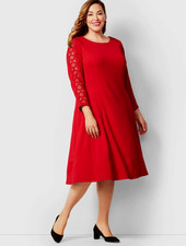 NEW $169 TALBOTS Red Lace Sleeve Ponte Knit Fit and Flare Dress Sz 14W