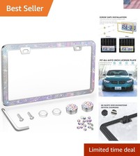 Stunning Bling License Plate Frame With Crystal Rhinestones - Universal Fit