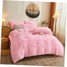 Fluffy Comforter Set  Faux Fur Comforter 3pcs Set with Filler 1 Queen Pink