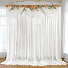 Cream White Backdrop Curtains WrinkleFree Sheer Chiffon Fabric 10x10Feet