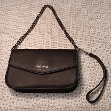 Nine West black faux leather wristlet & chain removable straps handbag purse