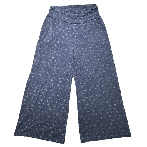 Toad & Co Pants Women M Chaka Wide Leg Pull On Floral Print Crop Pockets Blue