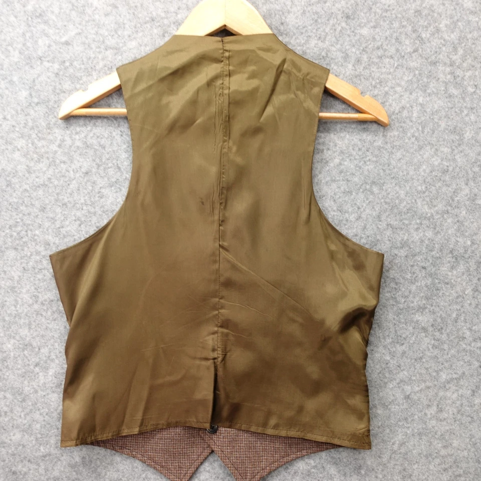 Vintage Grid Check Wool Vest Mens 34R XS Green Red Wine Cabernet Fleck Waistcoat - Image 2 of 4