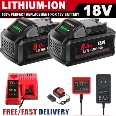 Battery For Milwaukee for M18B5 8.0Ah 18V Extended Lithium 48-11-1880 Charger