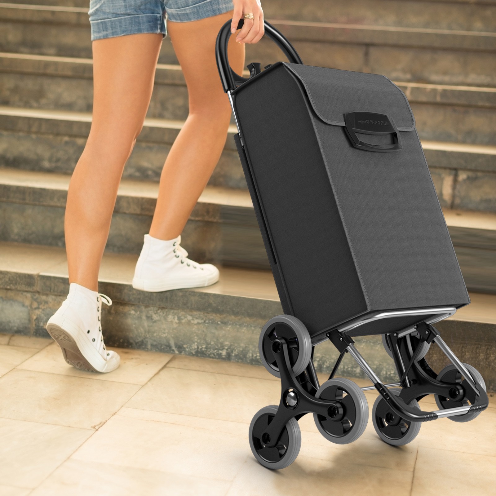 Folding Stair Climbing Shopping Cart Utility Hand Truck w/Handle & Removable Bag