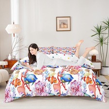 Colorful Coral Fish Duvet Cover Set Twin Size,Ocean World Bedding Set,Sea Lif...