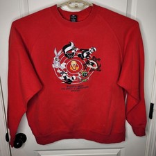 Vintage Warner Bros Studio Sweatshirt Mens XL Red Looney Tunes Cartoons 90s