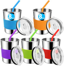 8Oz Kids Stainless Steel Cups with Silicone Straws and Lids, 235Ml Small Size Sp