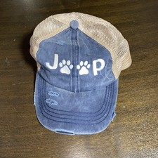 C.C Exclusives Ponytail Trucker Hat One Size Mesh Distressed J P Dog Mom JEEP