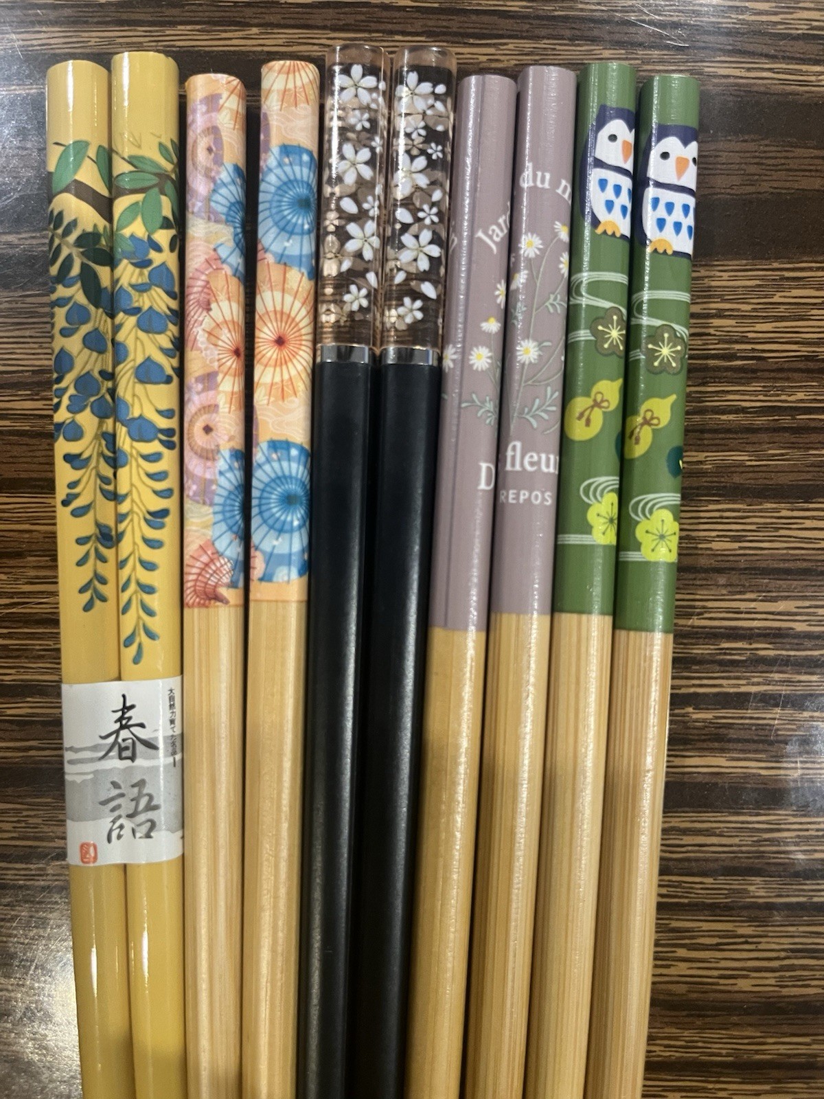 5 Pairs Mixed Chopsticks with Free Handmade Silk Holders Premium Quality #34