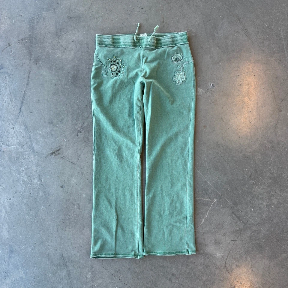 Pantalones deportivos acampanados vintage Y2k Vertigo Paris bordados lentejuelas florales pierna ancha M Foto 2 de 4