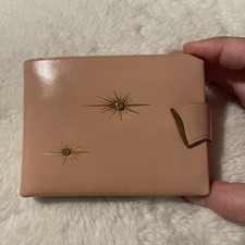 Vintage 1950s Lady Buxton Pink Leather Wallet with Gold Sputnik Star Rhinestones