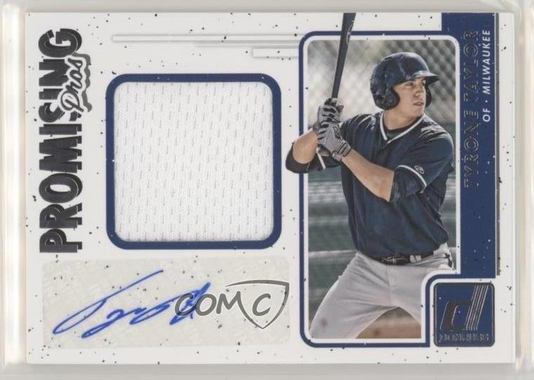 2017 Panini Donruss Promising Pros Materials Signatures Tyrone Taylor Auto 0o6v