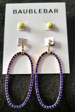 double Baublebar dangle hoop blue Rhinestone  stud earrings round 2.5" long