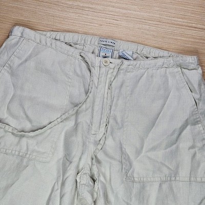 Old Navy Linen Pants Womens 6 Tan Off White Drawstring Wide Leg Summer Beach