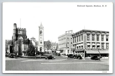 Nashua New Hampshire~Railroad Sq View~Tower~The Tavern Sign~Clock~1940s Postcard