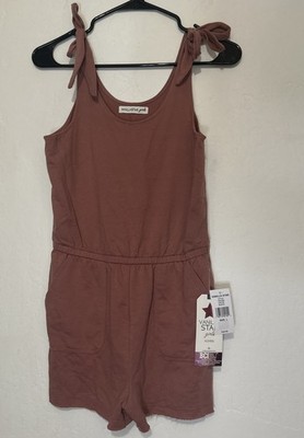 Vanilla Star Girls Romper Size Large With Elastic Waist & Pockets Color Guava