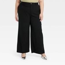 AVA  VIV Black Wide Leg Cropped Trousers Pants Plus Size 17
