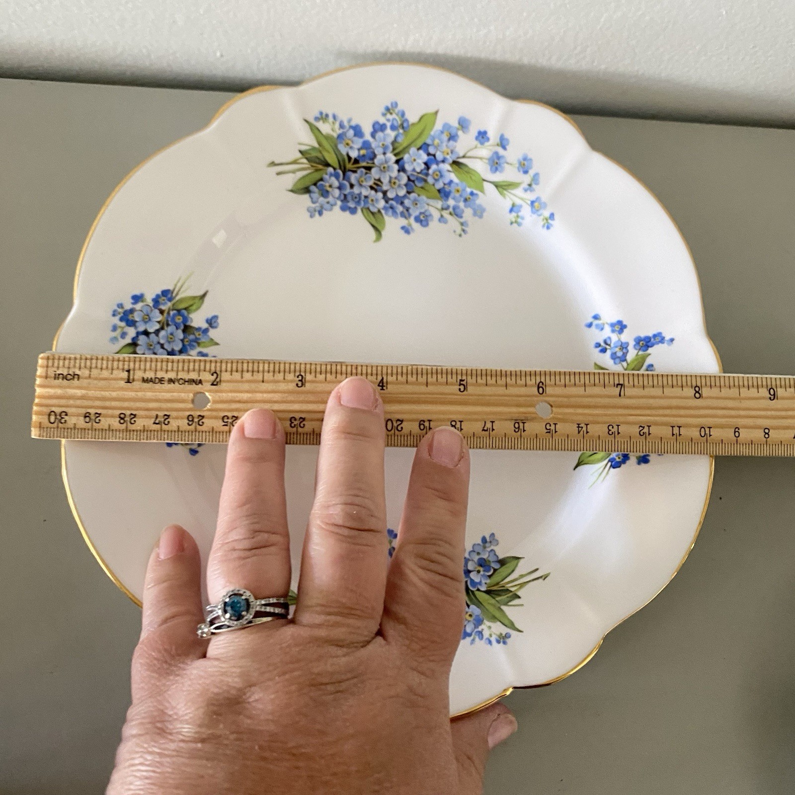 Royal Standard Tea Cup Saucer Dessert Plate Trio Forget Me Not Floral Mourning