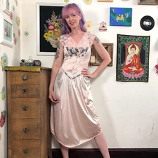 Vintage Pink Lace Nightie, 1970s New Old Stock Slinky Lingerie Sz S Val Mode