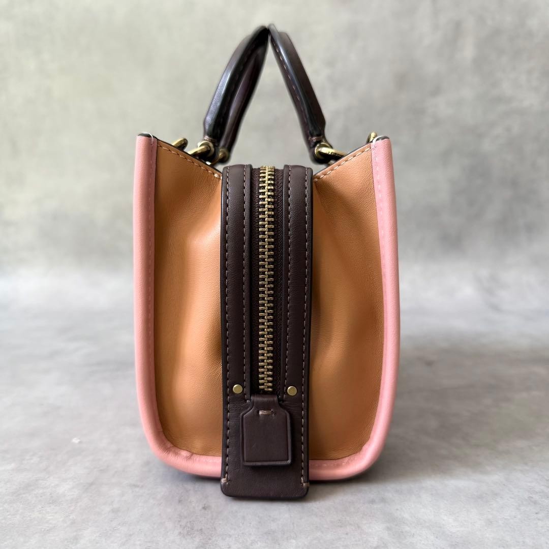 COACH Rogue 17 Color Block Leather Shoulder Bag Pink Compact 2Way     COACH Ro image 4