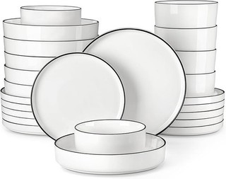 24 Piece Porcelain Dinnerware Set Dish Set for 6 Premium Bowls and Plates