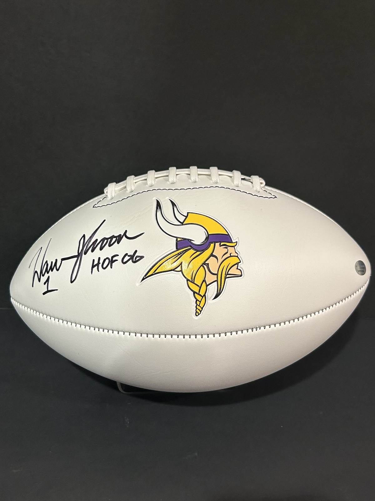Warren Moon Signed Minnesota Vikings Logo Football HOF 06 Auto GTSM COA