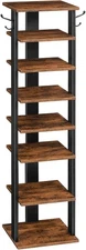 Tiers Vertical Shoe Rack, Wooden Shoe Storage Organizer with Hooks, Narrow
