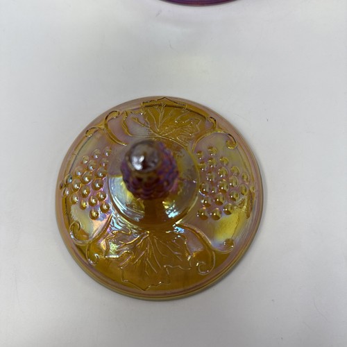 Large Iridescent 7" Indiana Carnival Glass Canister Marigold Harvest Grape - Picture 5 of 9