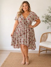 Nasty Gal Floral Tiered Midi Dress US 6 Tie Front Ruffle Boho Cottagecore -3295