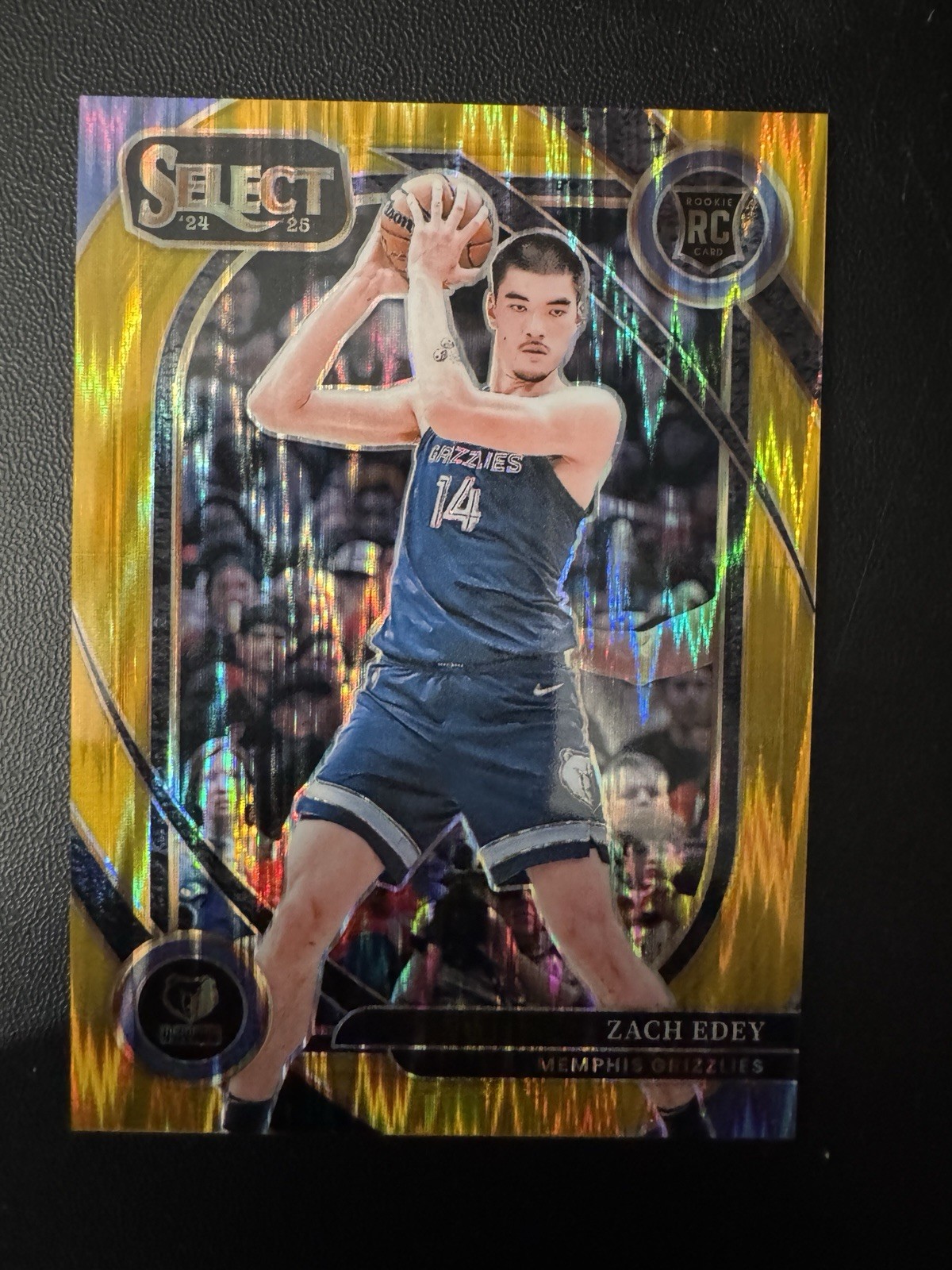 2024-25 Select Gold Wave Prizms #280 Zach Edey #/10 Rookie RC Memphis Grizzlies