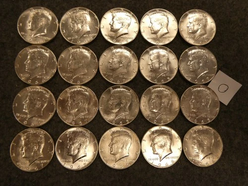 20 Coin US Kennedy Half Dollar Lot 40% SILVER 1965-69 Ships FREE lot O
