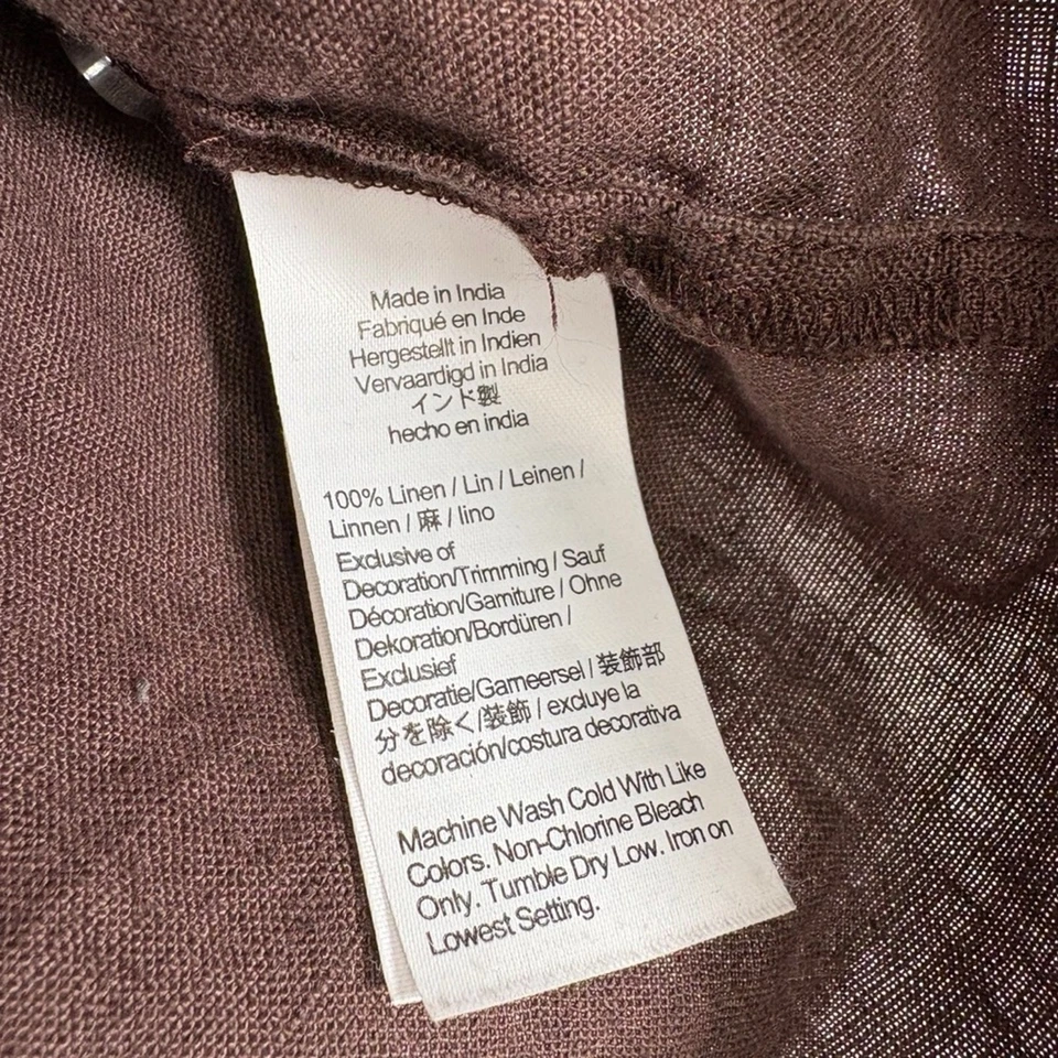 J. Crew Womens XS Linen Smocked Puff Sleeve Chic Brown Ruffled Blouse Top Shirt - Image 3 of 4