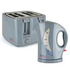 Cordless Electric Kettle & Toaster Set Grey 4 Slice Wide Slot 1.7L Jug Fast Boil