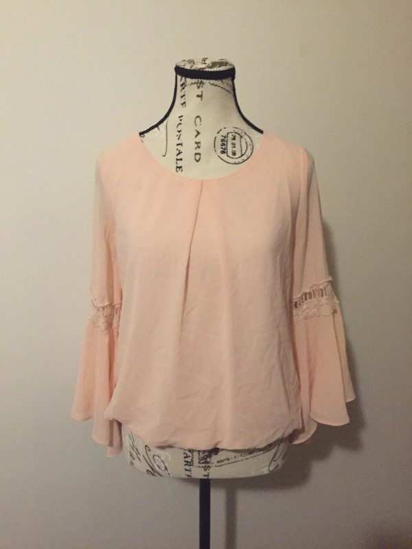 Iz Byer California Women's Bell-Sleeve Pleated Georgette Top Blush Blouse XS