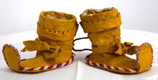 Old Pair Apache Native American Beaded Leather Child's Moccasins Upright Toes