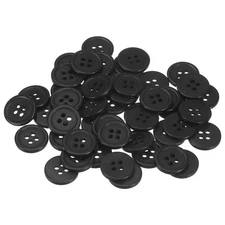 200pcs 24L Sewing Buttons 5/8" Resin Round Flat 4-Hole Craft Buttons, Black