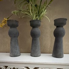 Set of 3 Gray Decorative Ceramic Pottery Candle or flower Holders for Home Decor