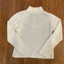 Koret Ribbed Long Sleeve Turtleneck Sweater White With Sparkles On Neck, S, Vtg