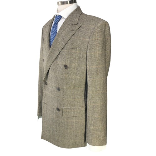 Traje Carolina Herrera Para Hombres 44 Doble Pecho Pico Solapa Glen Cuadros Lana Marrón - Imagen 7 de 24