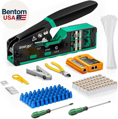 Ethernet Crimping Tool Kit RJ45 Crimp Tool, Cat5 Cat6 Pass through Crimping Tool