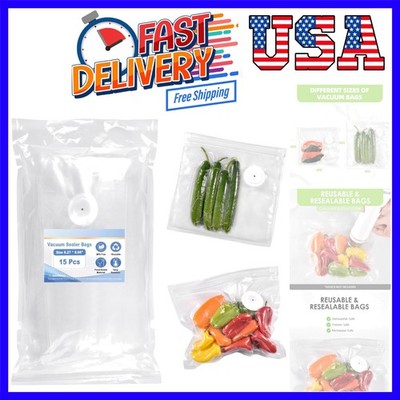 Reusable Vacuum Sealer Bags, 15 Pack BPA-Free 8.27×8.66 Inch, Heavy-Duty Comm...