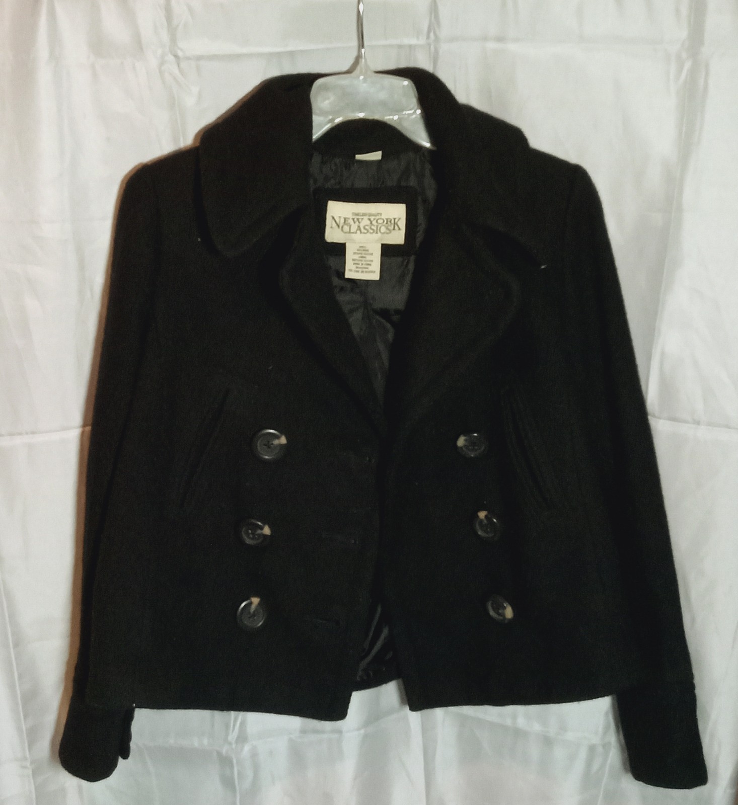 Womans Wool Double Breasted XS Black Peacoat Jones New York