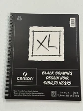 Canson XL Series Drawing Paper, Black, Pad, 9x12 Inches, 40 Sheets (92lb/150g)