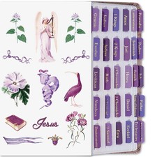 Bible Tabs with Sticker, Gold Foil Bible Book Tabs for Women, Purple